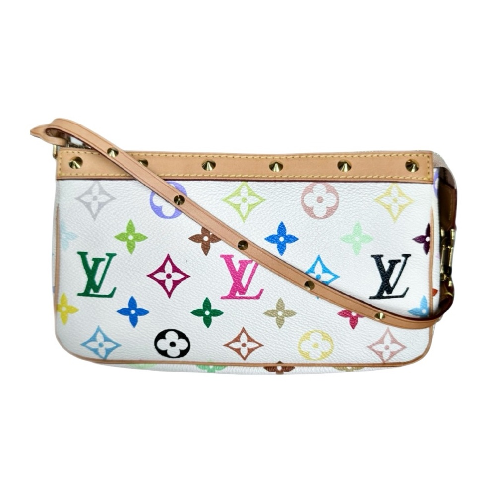💞VINTAGE LOUIS VUITTON x MURAKAMI 1st-Gen White Multicolor Monogram Pochette🌈 - Picture 3 of 15